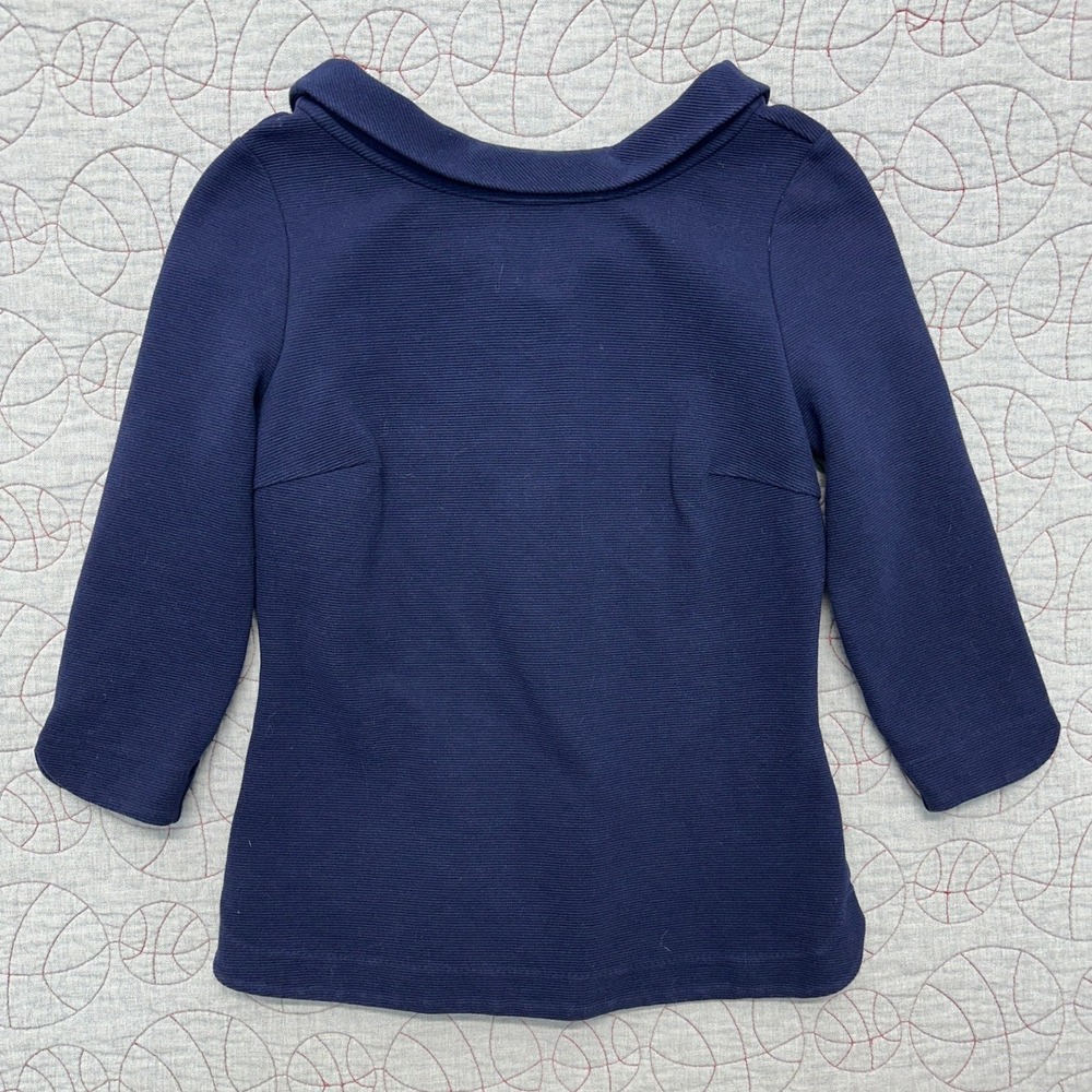 Boden Sarah Ottomon Top Navy Blue Strip Peter Pan Reverse Collar / Women's 8
